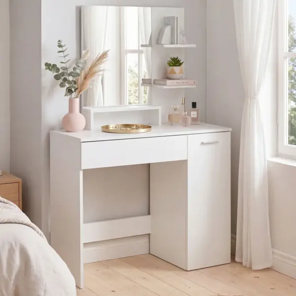 FineBuy Schminktisch 90cm Weiß Kosmetiktisch Modern