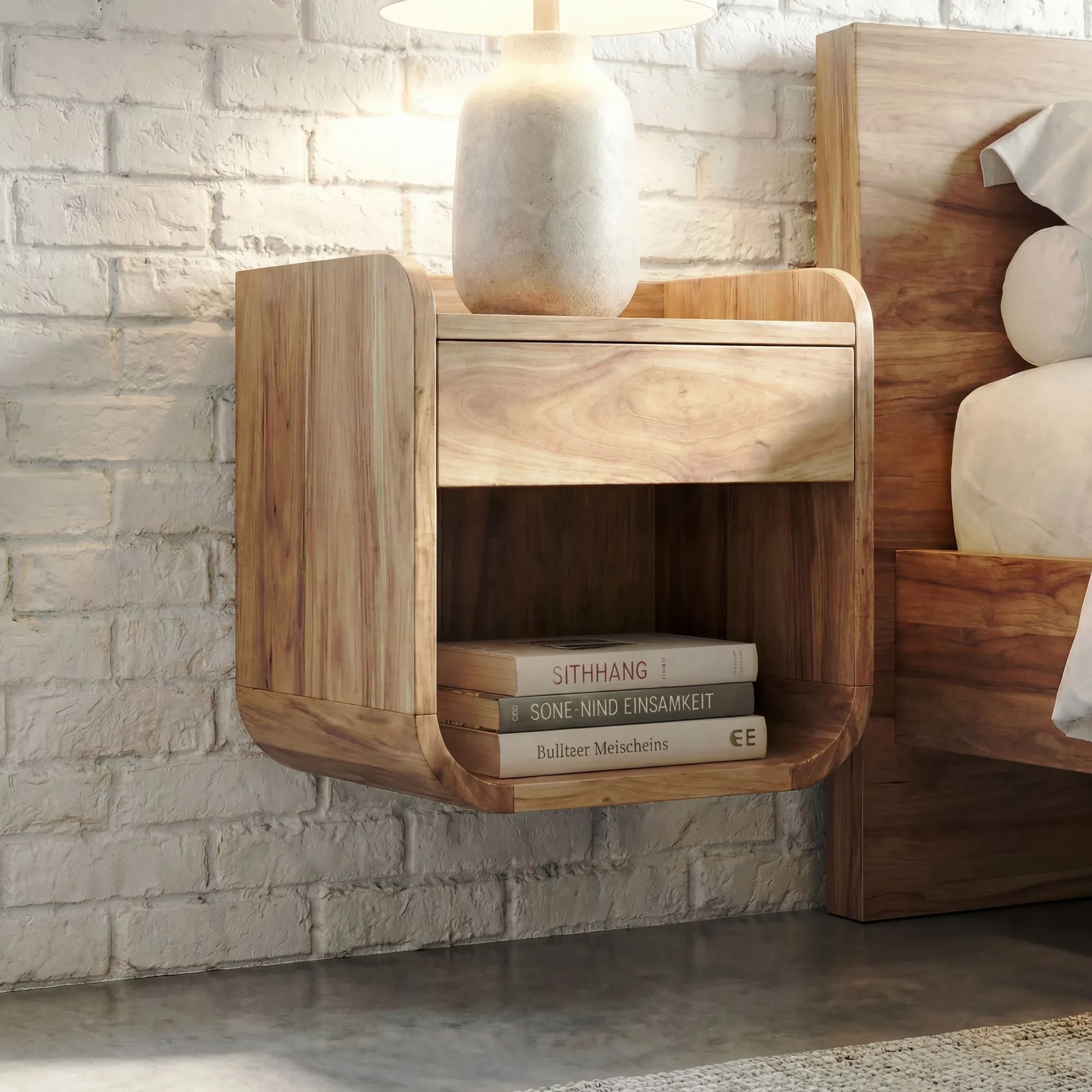 FineBuy Nachtkonsole für Wandmontage, 35 × 33 cm – für Boxspringbett