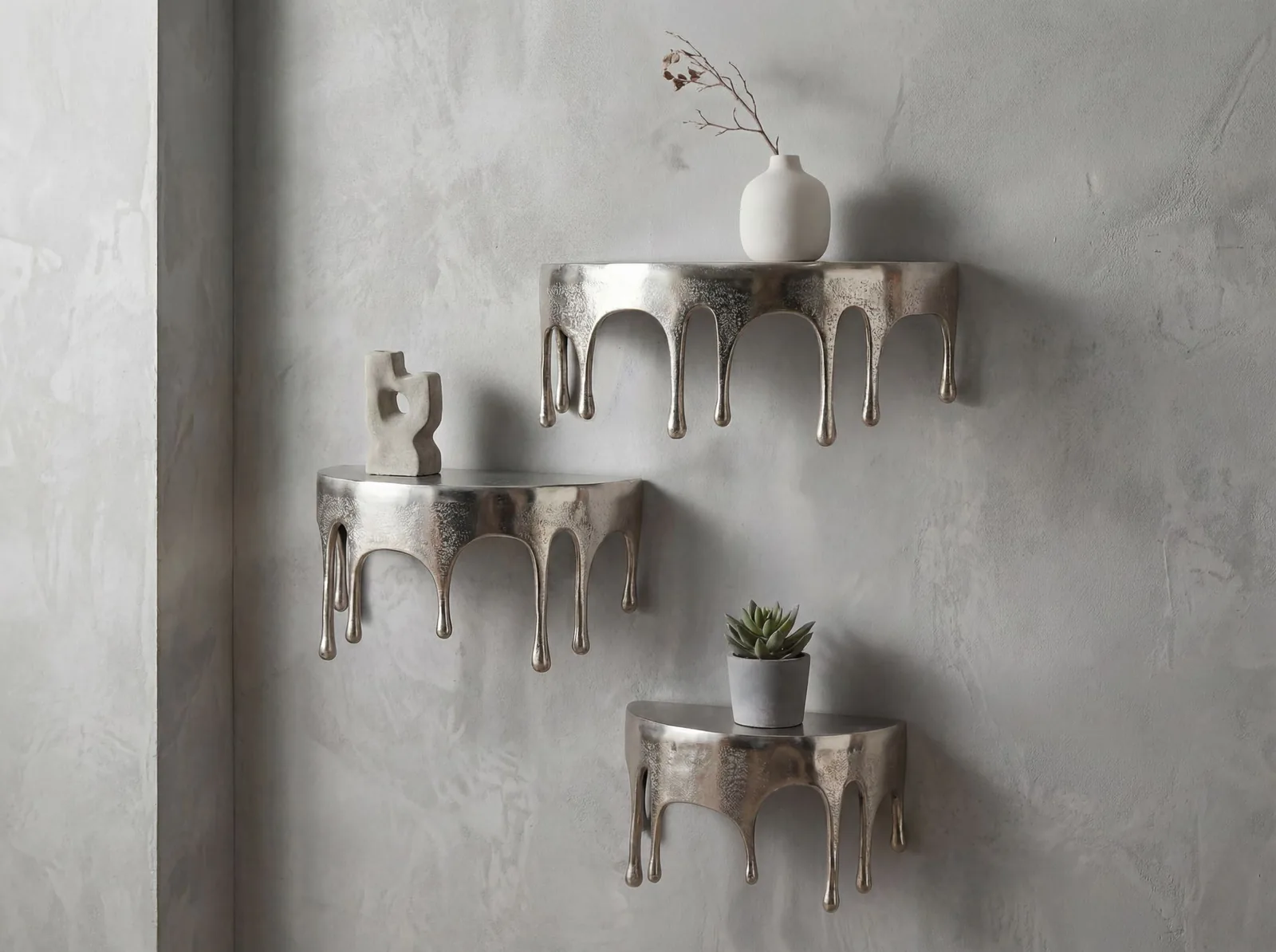 FineBuy Wandregal 3er Set aus Aluminium, Silber