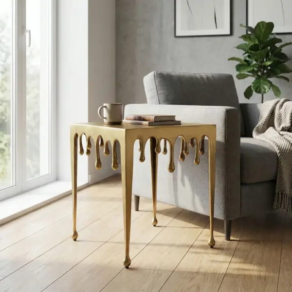 FineBuy Beistelltisch 45,5cm Aluminium Tisch Quadratisch, Gold