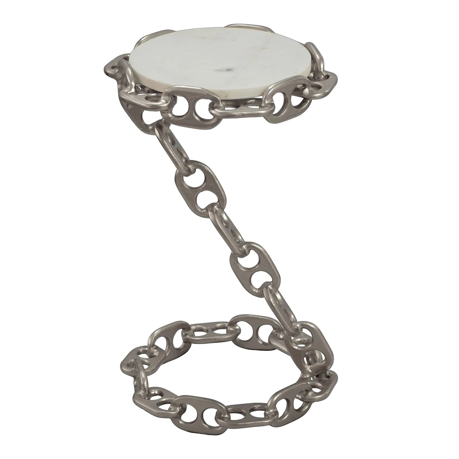 FineBuy Beistelltisch Metall mit weißer Marmor Tischplatte, Silber – 31 cm