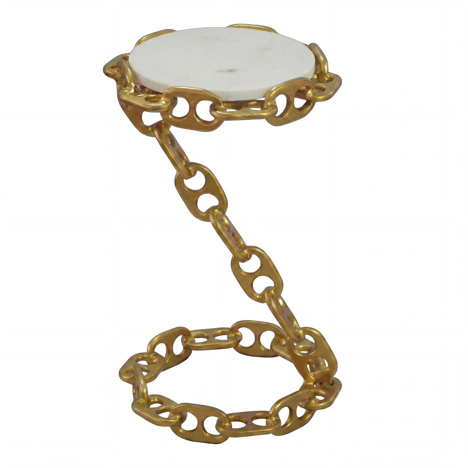 FineBuy Beistelltisch Metall mit weißer Marmor Tischplatte, Silber – 31 cm