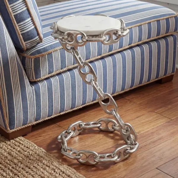 FineBuy Beistelltisch Metall mit weißer Marmor Tischplatte, Silber – 31 cm FineBuy Beistelltisch Metall mit weißer Marmor Tischplatte, Silber – 31 cm