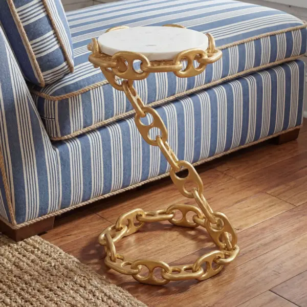FineBuy Beistelltisch Metall mit weißer Marmor Tischplatte, Gold – 31 cm FineBuy Beistelltisch Metall mit weißer Marmor Tischplatte, Gold – 31 cm