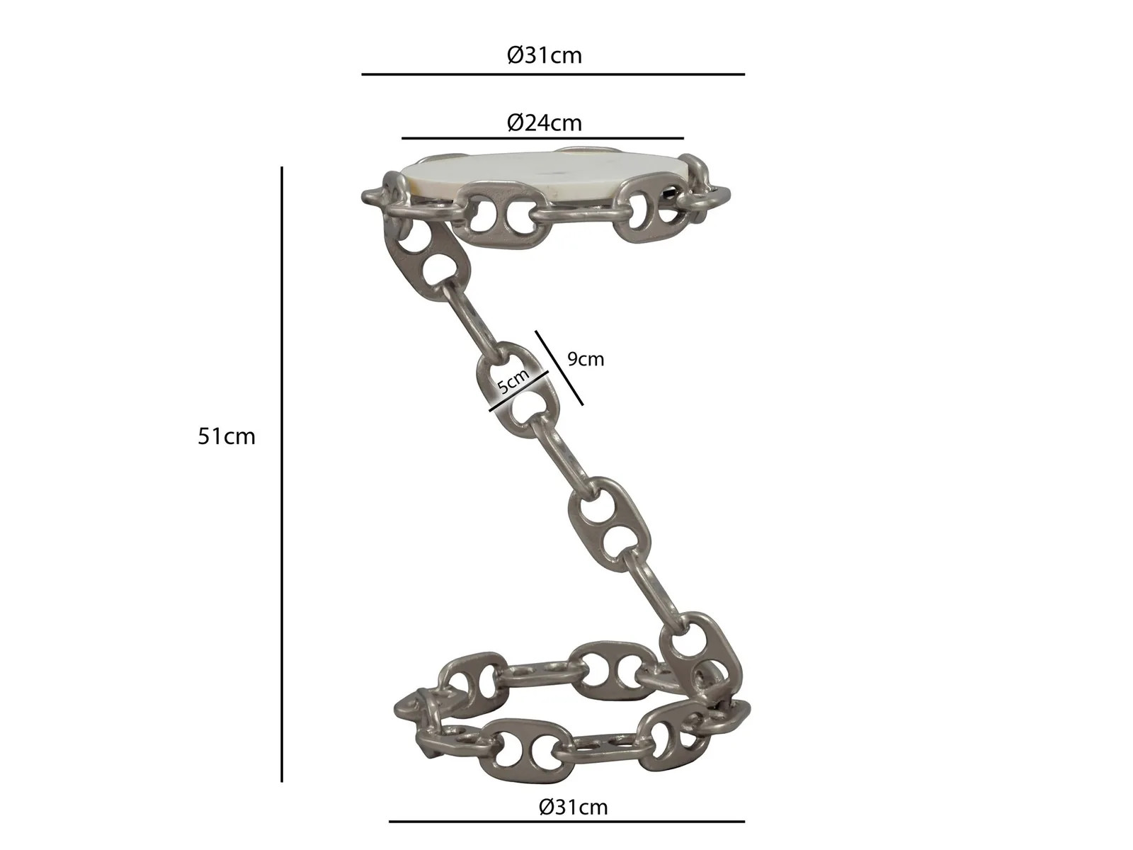 FineBuy Beistelltisch Metall mit weißer Marmor Tischplatte, Silber – 31 cm