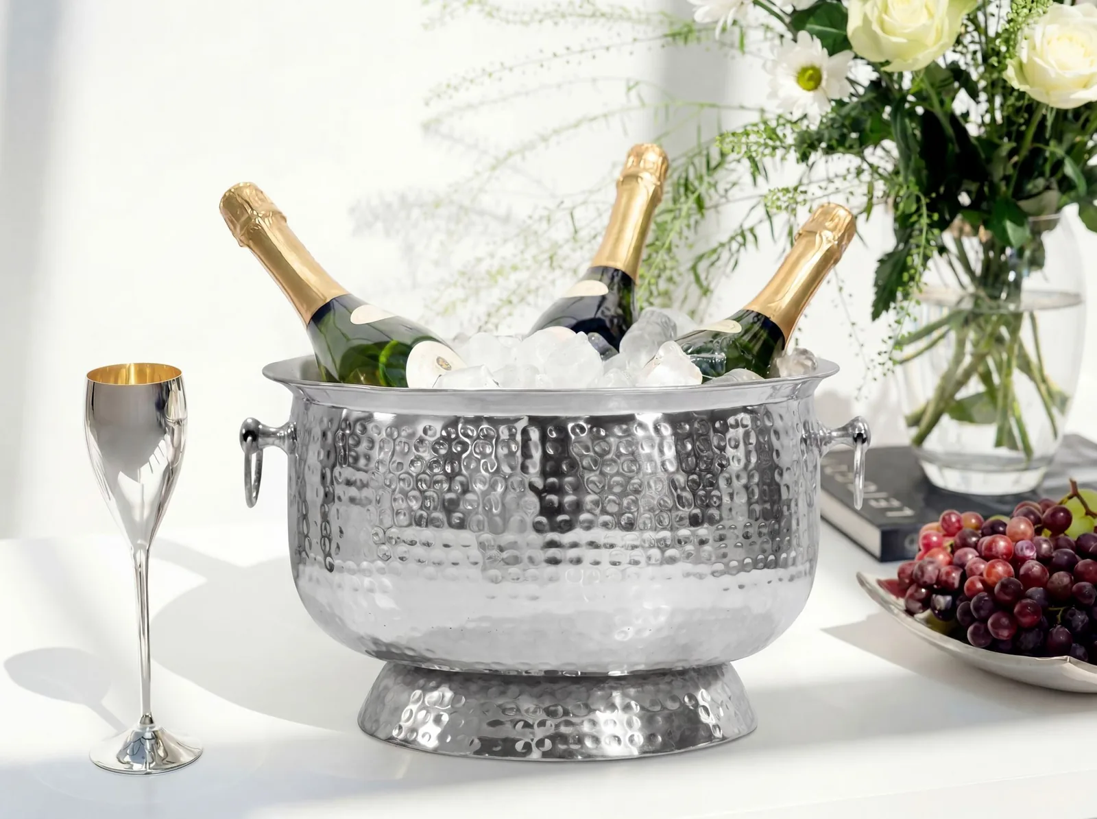 FineBuy Sektkühler, Silber – 37 cm