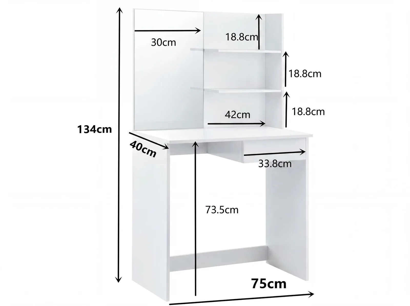 FineBuy Schminktisch 75cm Weiß Kosmetiktisch Modern