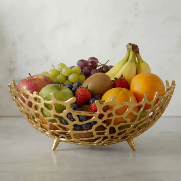 FineBuy Obstschale Rund Schale Metall aus Aluminium, Gold – 46 cm
