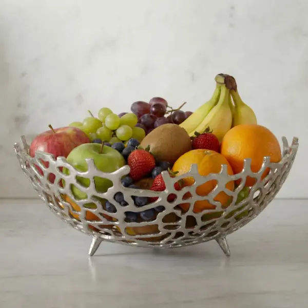FineBuy Obstschale Rund Schale Metall aus Aluminium, Silber – 46 cm