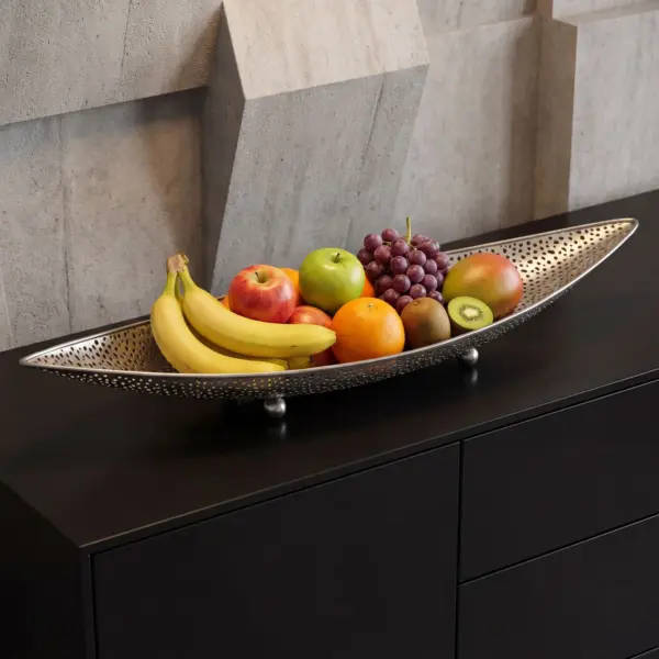 FineBuy Obstschale Oval Schale, Silber – 60 cm