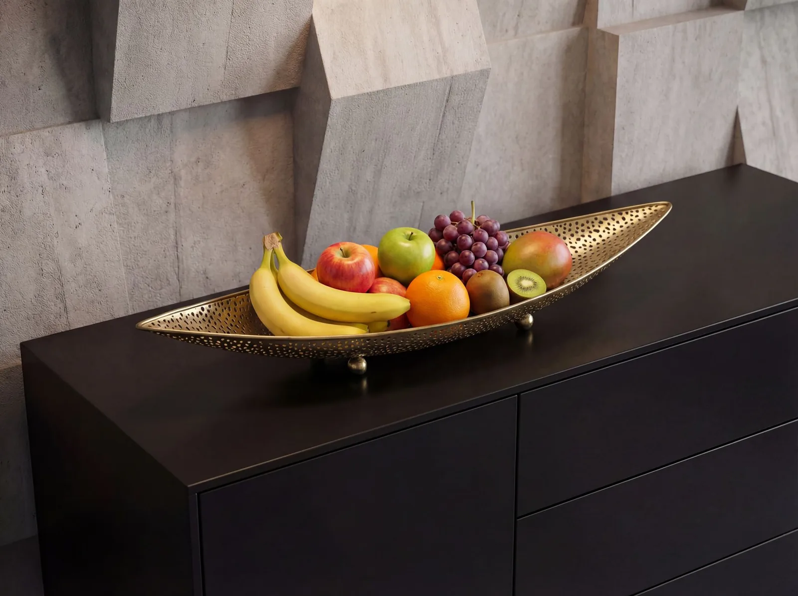 FineBuy Obstschale Oval Schale, Silber – 60 cm