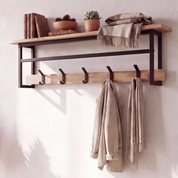 FineBuy Wandgarderobe Akazie aus Massivholz, Schwarz – 100 cm FineBuy Wandgarderobe Akazie aus Massivholz, Schwarz – 100 cm