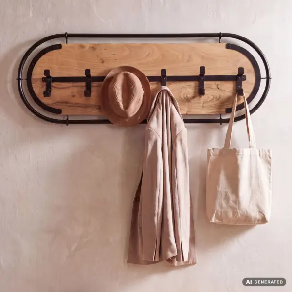 FineBuy Wandgarderobe Akazie Massivholz Modernes Garderobenpaneel Hängegarderobe mit Haken, Braun FineBuy Wandgarderobe Akazie Massivholz Modernes Garderobenpaneel Hängegarderobe mit Haken, Braun