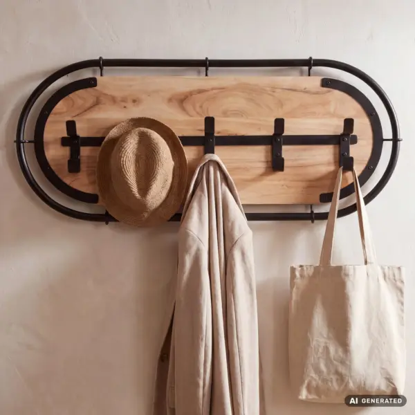 FineBuy Wandgarderobe Akazie Massivholz Modernes Garderobenpaneel Hängegarderobe mit Haken, Braun FineBuy Wandgarderobe Akazie Massivholz Modernes Garderobenpaneel Hängegarderobe mit Haken, Braun