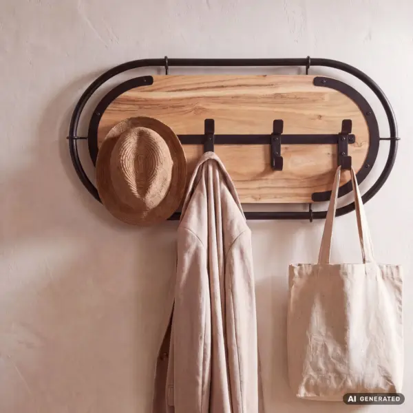 FineBuy Wandgarderobe Akazie Massivholz Modernes Garderobenpaneel Hängegarderobe mit Haken, Braun FineBuy Wandgarderobe Akazie Massivholz Modernes Garderobenpaneel Hängegarderobe mit Haken, Braun