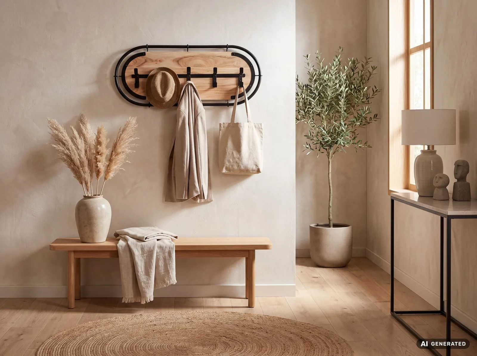 FineBuy Wandgarderobe Akazie Massivholz Modernes Garderobenpaneel Hängegarderobe mit Haken, Braun