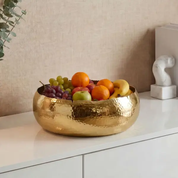 FineBuy Obstschale Rund Schale Metall aus Aluminium, Gold – 35 cm