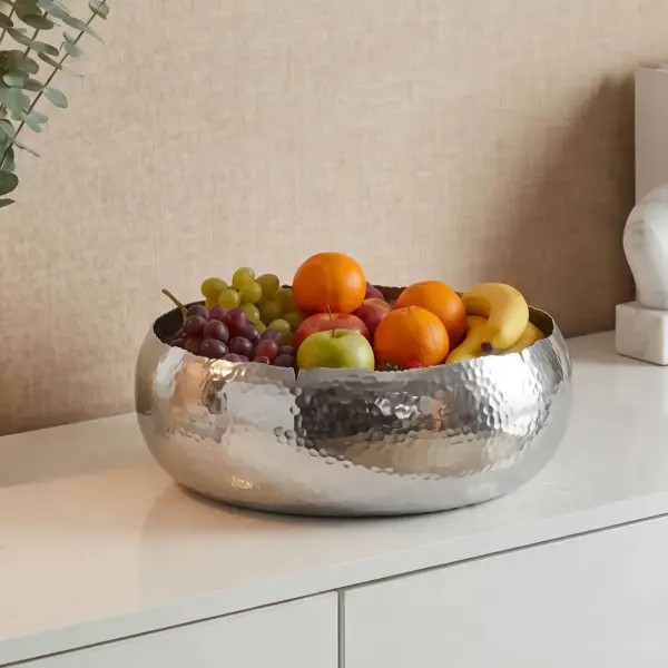 FineBuy Obstschale Rund Schale Metall aus Aluminium, Silber – 35 cm
