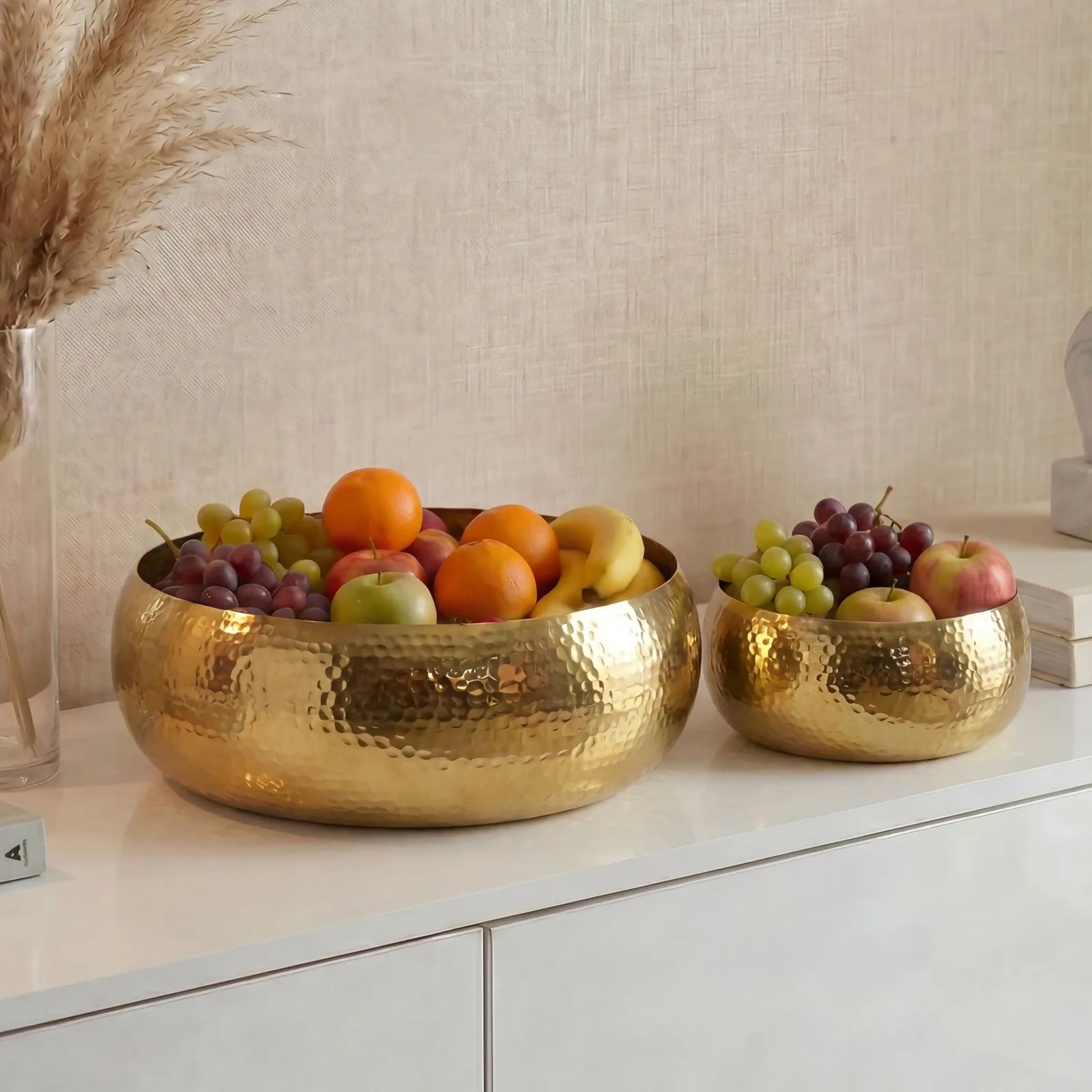 FineBuy Obstschale 2er Set Rund Schale Metall aus Aluminium, Silber