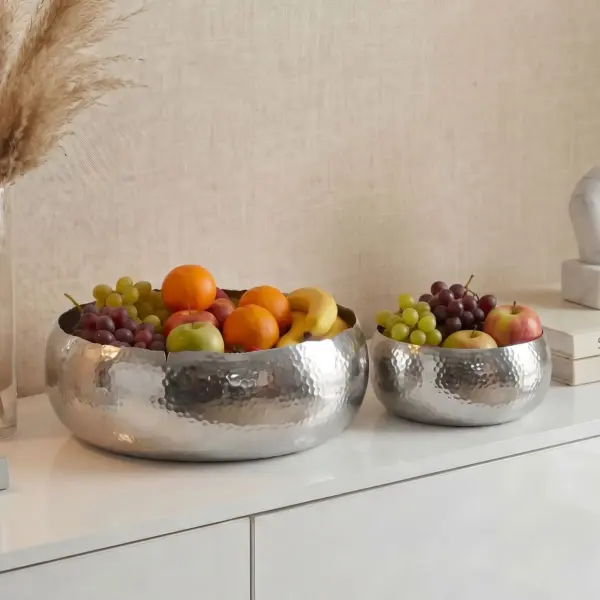 FineBuy Obstschale 2er Set Rund Schale Metall aus Aluminium, Silber