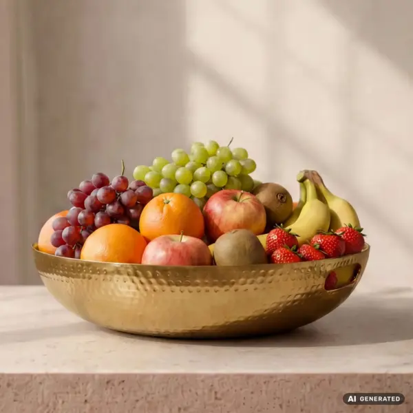 FineBuy Obstschale Rund Schale Metall aus Aluminium, Gold – 38 cm