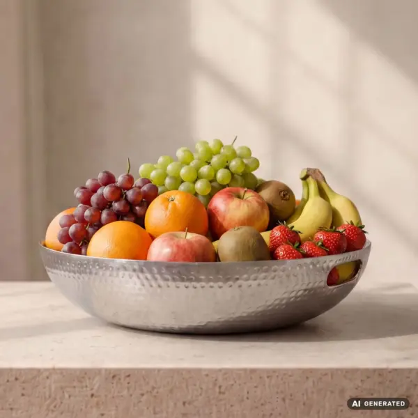 FineBuy Obstschale Rund Schale Metall aus Aluminium, Silber – 38 cm