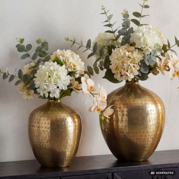 FineBuy Tischvase 2er Set Aluminium Dekovase rund, Gold