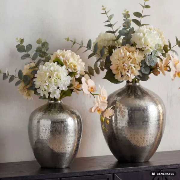 FineBuy Tischvase 2er Set Aluminium Dekovase rund, Silber