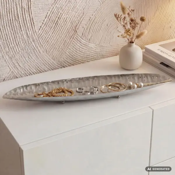 FineBuy Dekoschale Oval Metall Schale, Silber – 65,5 cm FineBuy Dekoschale Oval Metall Schale, Silber – 65,5 cm