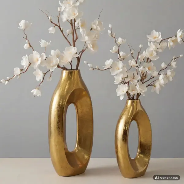 FineBuy Dekovase 2er Set Metall Design Blumenvase Groß, Gold FineBuy Dekovase 2er Set Metall Design Blumenvase Groß, Gold