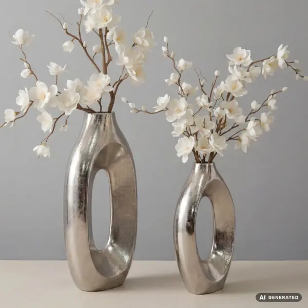 FineBuy Dekovase 2er Set Metall Design Blumenvase Groß, Silber FineBuy Dekovase 2er Set Metall Design Blumenvase Groß, Silber