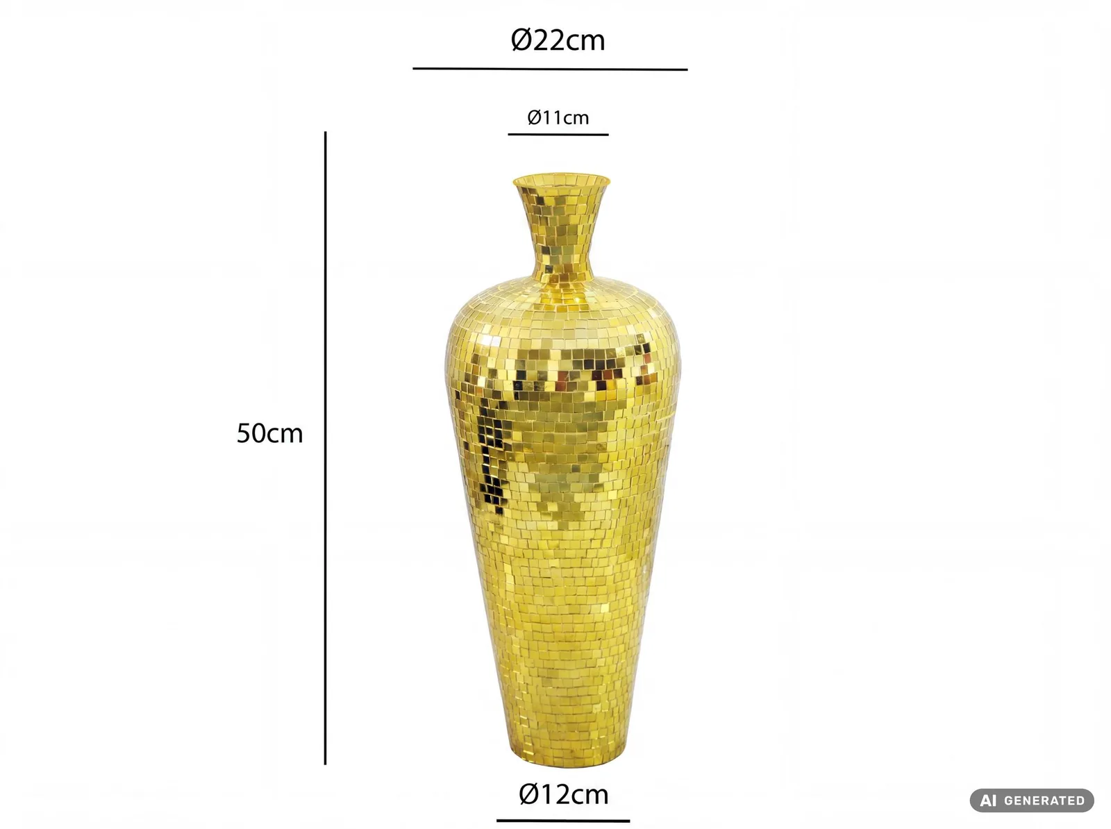 FineBuy Bodenvase Aluminium Gold Blumenvase Groß – für Trockenblumen