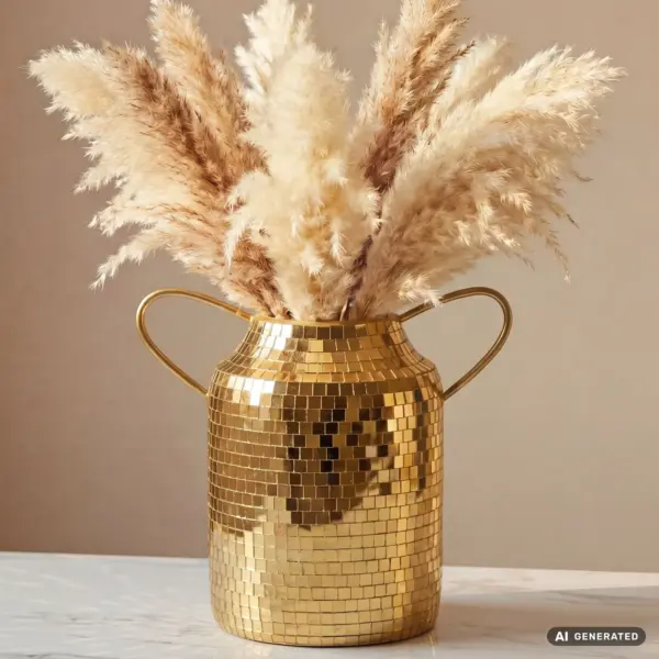 FineBuy Tischvase Aluminium 32cm – für Trockenblumen