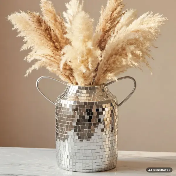 FineBuy Tischvase Aluminium 32cm – für Trockenblumen