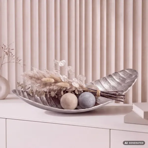 FineBuy Dekoschale Oval aus Aluminium, Silber – 60 cm FineBuy Dekoschale Oval aus Aluminium, Silber – 60 cm