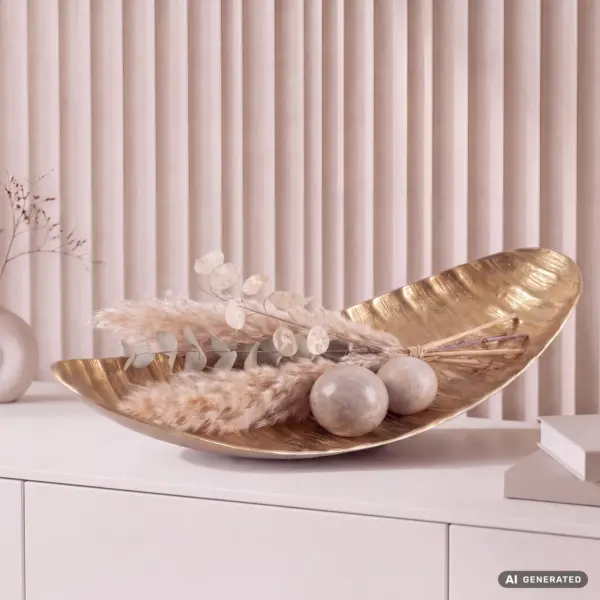 FineBuy Dekoschale Oval aus Aluminium, Gold – 60 cm FineBuy Dekoschale Oval aus Aluminium, Gold – 60 cm
