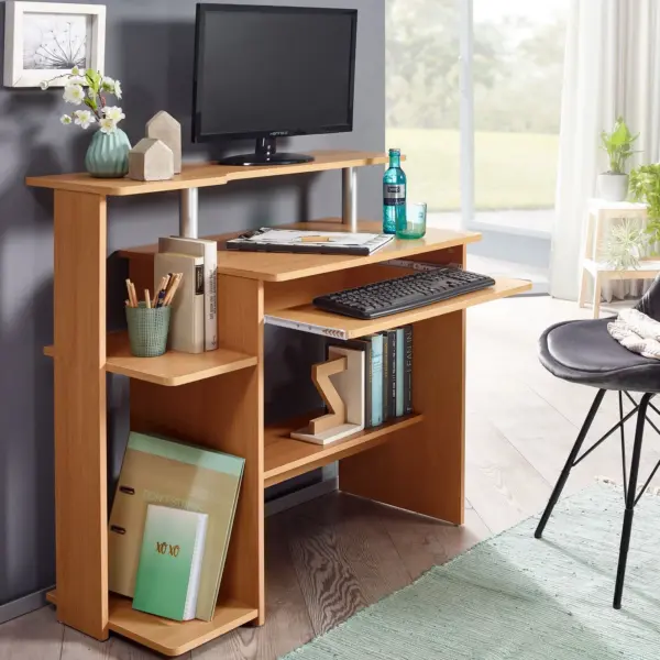 FineBuy Computertisch, Braun – 94 × 90,5 × 48,5 cm