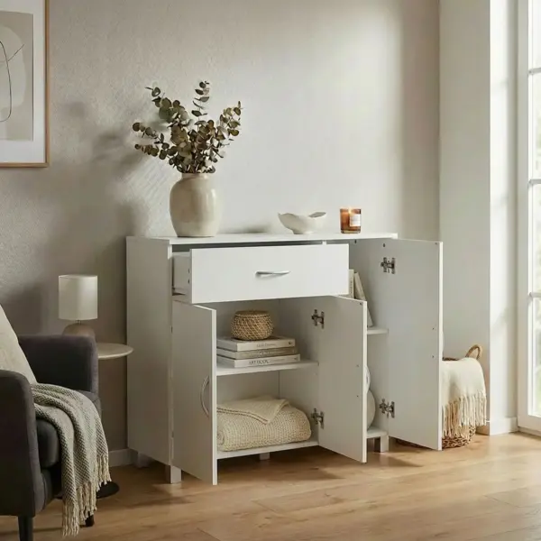 FineBuy Design Sideboard SETE, Weiß – 90 × 75 × 30 cm