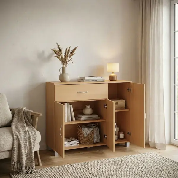 FineBuy Design Sideboard SETE, Braun – 90 × 75 × 30 cm