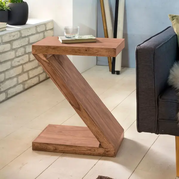 FineBuy Beistelltisch Massivholz Z Cube, Braun – 59 cm FineBuy Beistelltisch Massivholz Z Cube, Braun – 59 cm