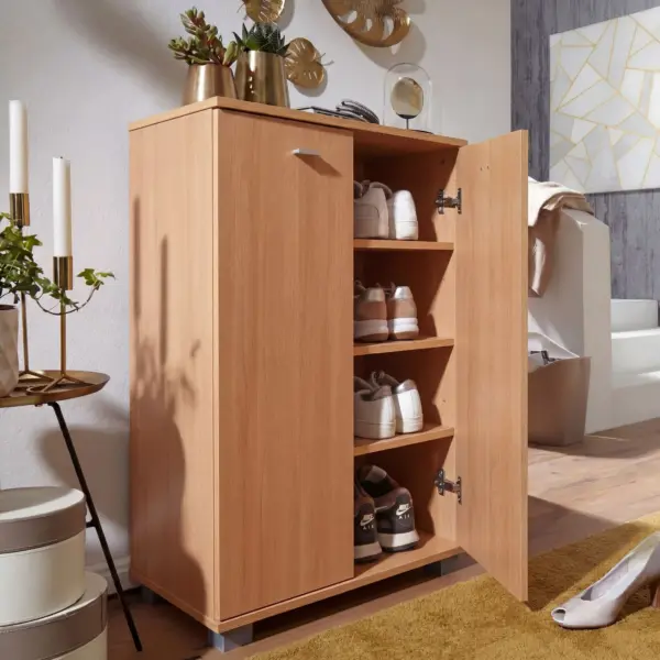 FineBuy Design Schuhschrank NIMES modern aus Holz, Braun – 60 × 90 × 35 cm