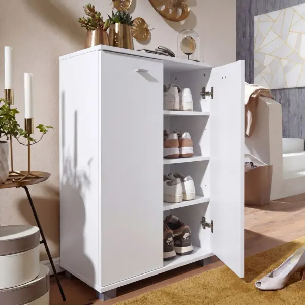 FineBuy Design Schuhschrank NIMES modern aus Holz, Weiß – 60 × 90 × 35 cm