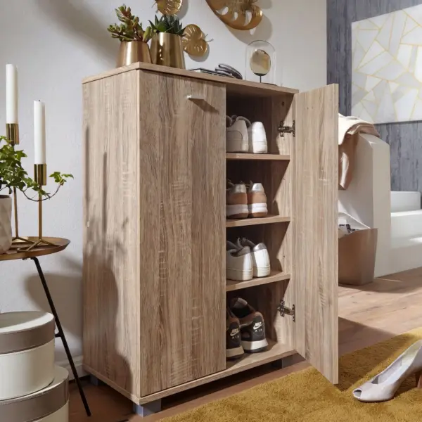 FineBuy Design Schuhschrank NIMES modern aus Holz, Grau – 60 × 90 × 35 cm