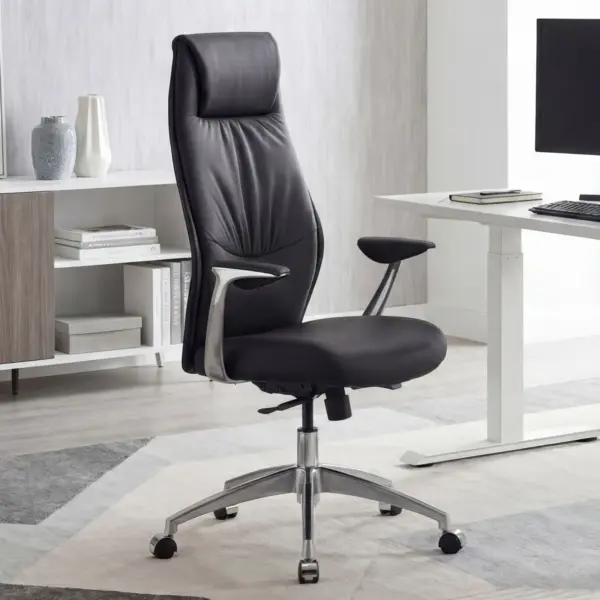 FineBuy Bürostuhl Echt-Leder Schreibtischstuhl 120KG Chefsessel mit Synchronmechanik Drehstuhl, Schwarz FineBuy Bürostuhl Echt-Leder Schreibtischstuhl 120KG Chefsessel mit Synchronmechanik Drehstuhl, Schwarz
