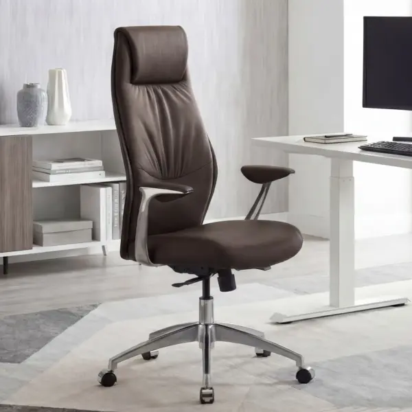 FineBuy Bürostuhl Echt-Leder Schreibtischstuhl 120KG Chefsessel mit Synchronmechanik Drehstuhl, Braun FineBuy Bürostuhl Echt-Leder Schreibtischstuhl 120KG Chefsessel mit Synchronmechanik Drehstuhl, Braun