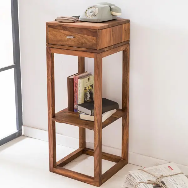 Massiver Beistelltisch PATAN aus Holz, Braun – 90 × 35 × 35 cm