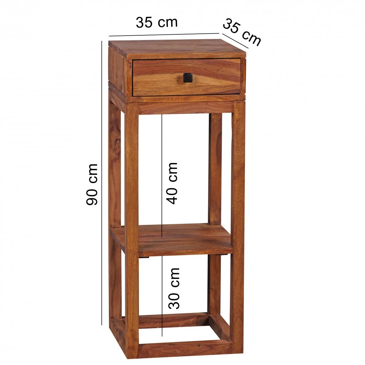 Massiver Beistelltisch PATAN aus Holz, Braun – 90 × 35 × 35 cm