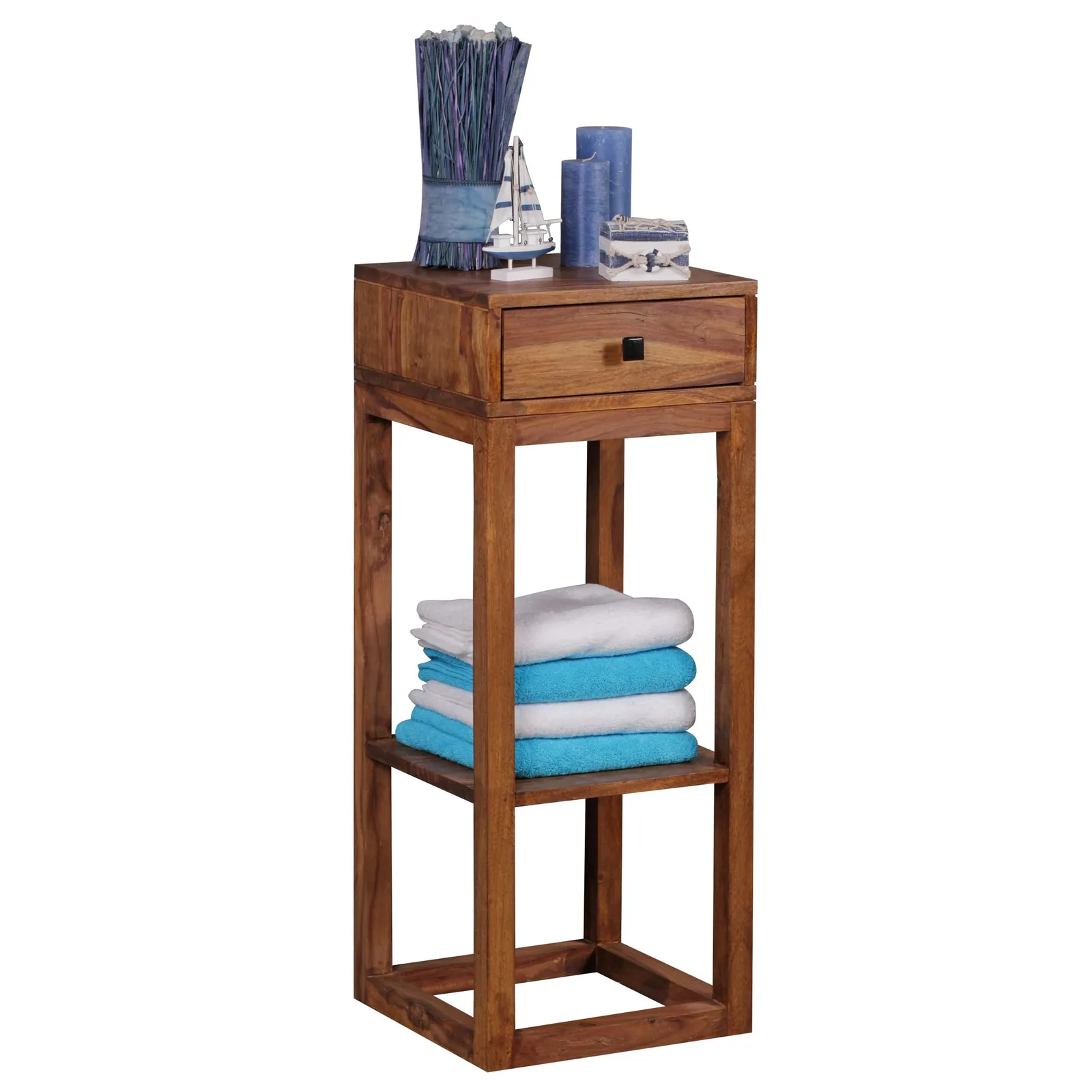 Massiver Beistelltisch PATAN aus Holz, Braun – 90 × 35 × 35 cm