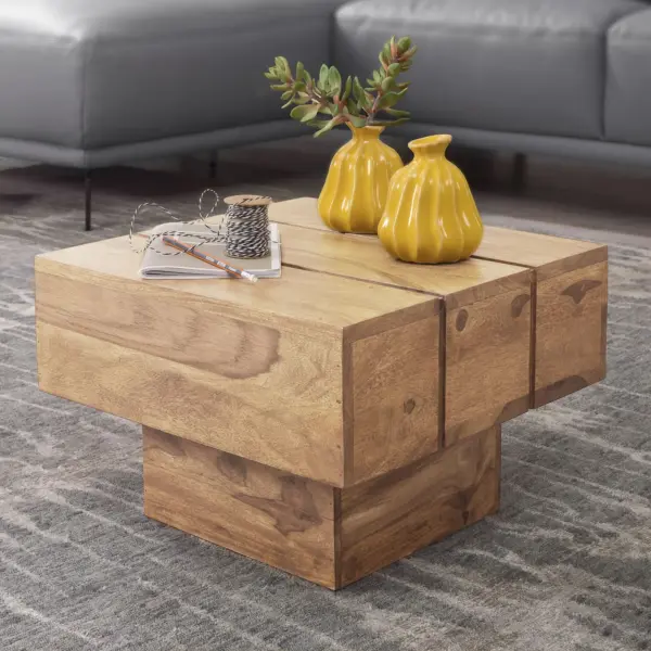 FineBuy Beistelltisch Massivholz Wohnzimmertisch, Beige – 44 × 44 × 30 cm FineBuy Beistelltisch Massivholz Wohnzimmertisch, Beige – 44 × 44 × 30 cm