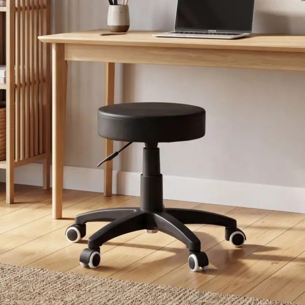 FineBuy Hocker Design Arbeitshocker verstellbar Bezug Kunstleder, Schwarz